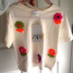 Zara Cream Top with Bright Floral Embellishments